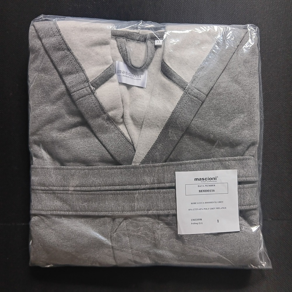 XL Mascioni Grey Hooded Bathrobe Dressing Turkish Cotton Blend Terry Toweling